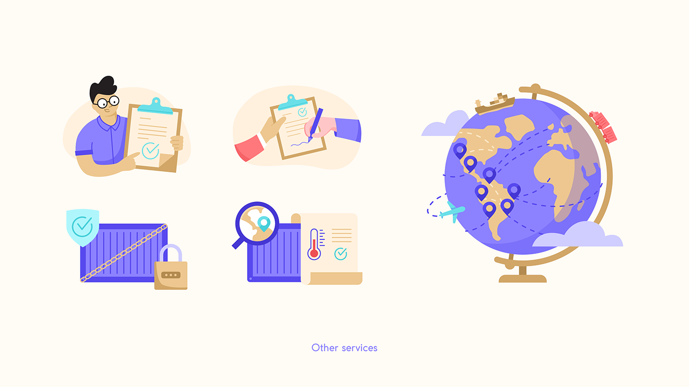 charge container freights icons illustrations Logistics Business  shipping Startup strategy y combinators