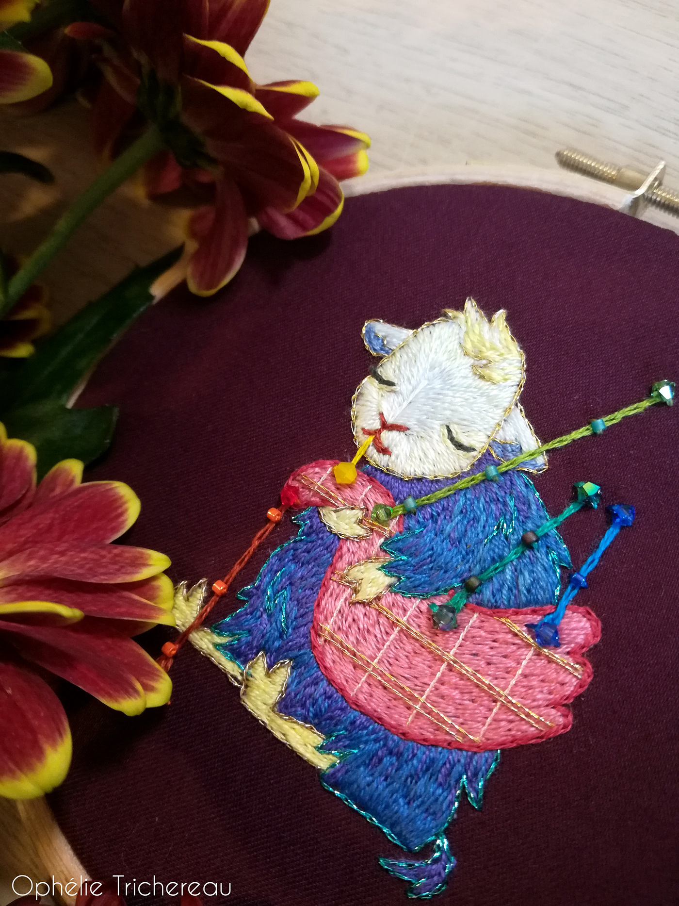 Animal artwork Animal Embroidery bagpipe broderie cornemuse Embroidery Herdwick sheep mouton musician sheep