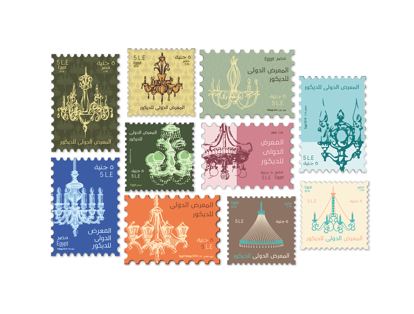 Postage stamps chandelier egypt decoration ILLUSTRATION  graphic design 