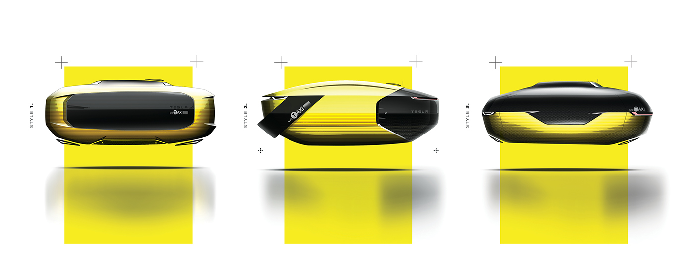 tesla Automotive design Transportation Design Autonomous yellow cab