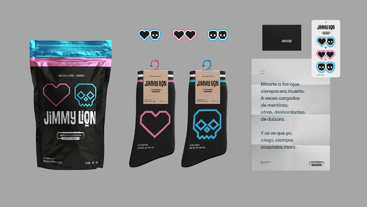Packaging doypack socks Love dead stickers Collection product design  packaging design jimmy lion