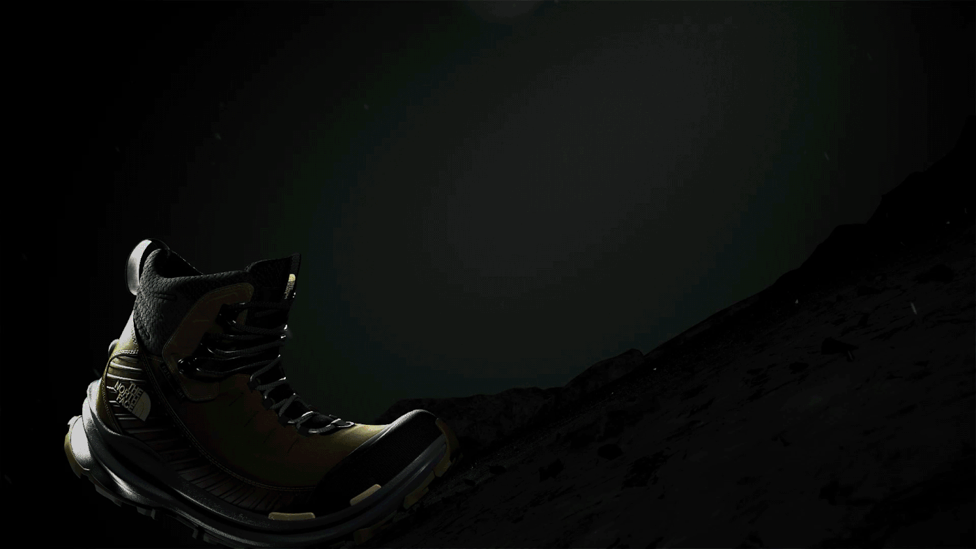 shoes the north face hiking 3d motion redshift CGI brand motion design c4d