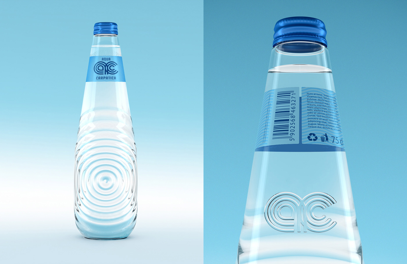bottle mineral water spring concept aqua carpatica premium glass ripple AC pure pristine austere mineral water