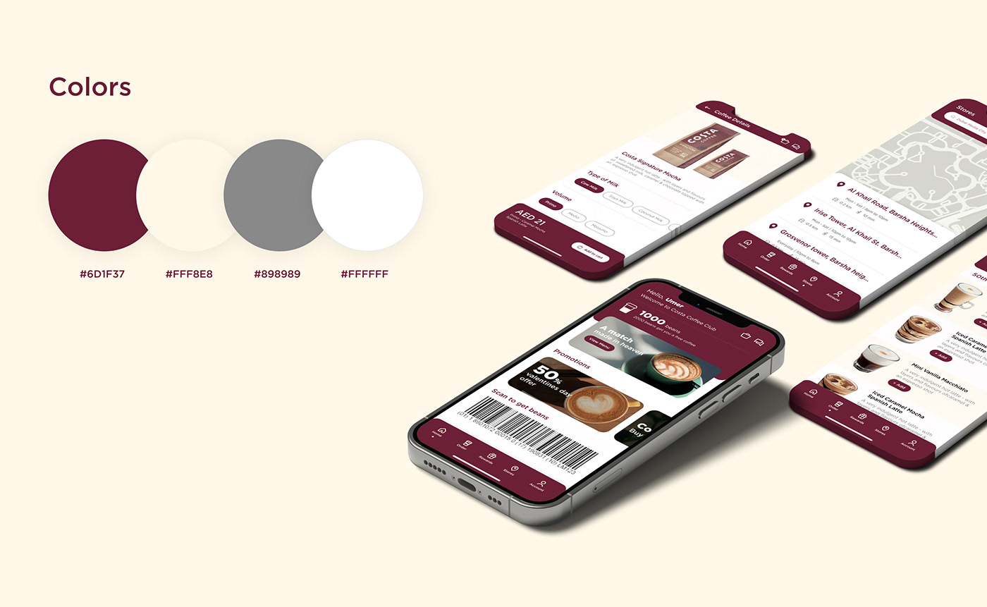 app app redesign Coffee costa coffee design Mobile app mobile app design Mockup UI UI/UX