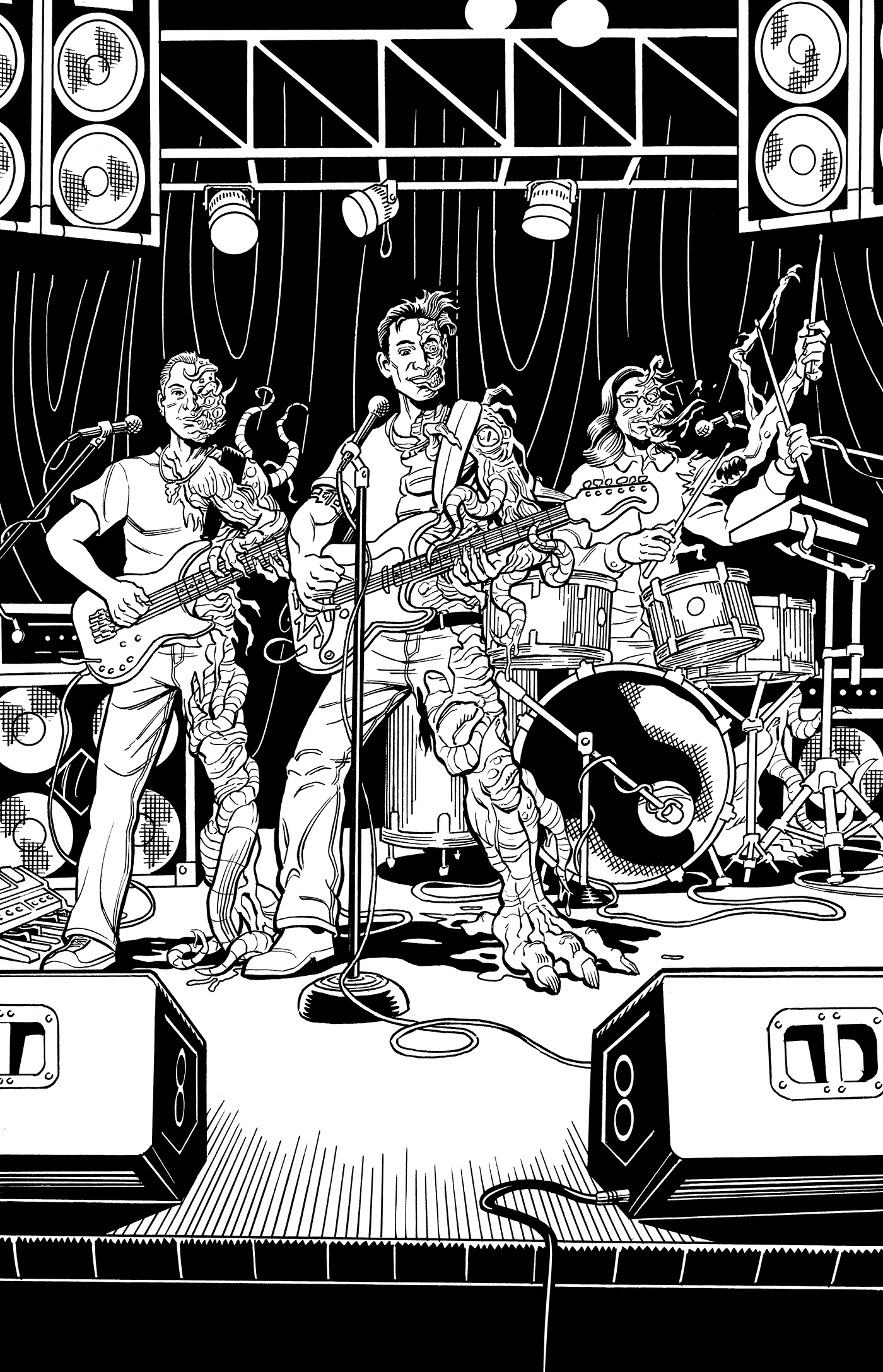 album cover band comic style concert Cover Art dorado Evil Side good vs evil ILLUSTRATION  monsters