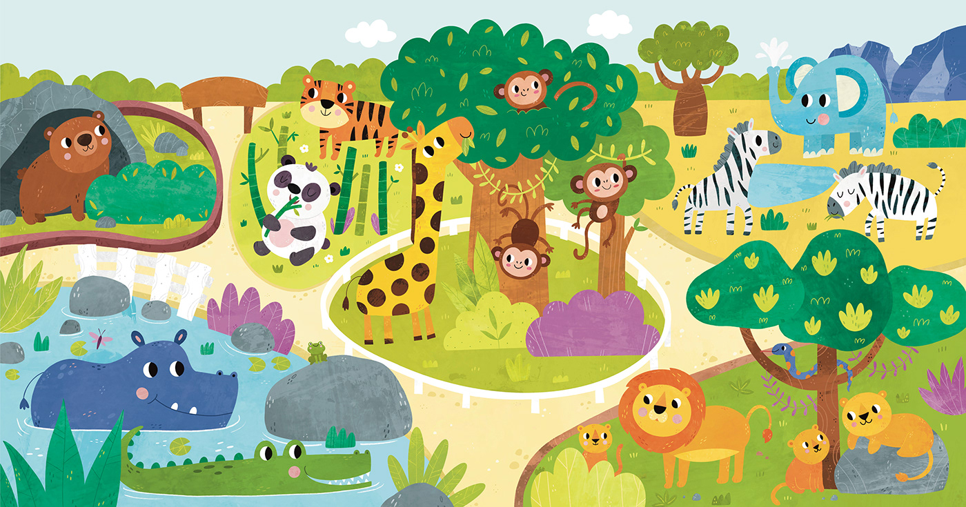 11 beautifully illustrated scenes to inspire kids’ imaginations. Zoo