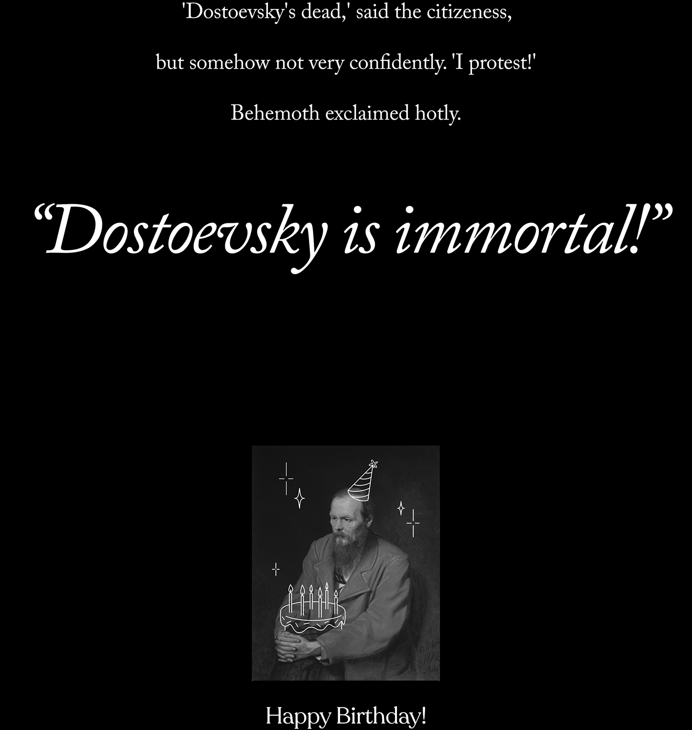anniversary Birthday Dostoevsky literature minimal person ui ux Webflow Website black and white