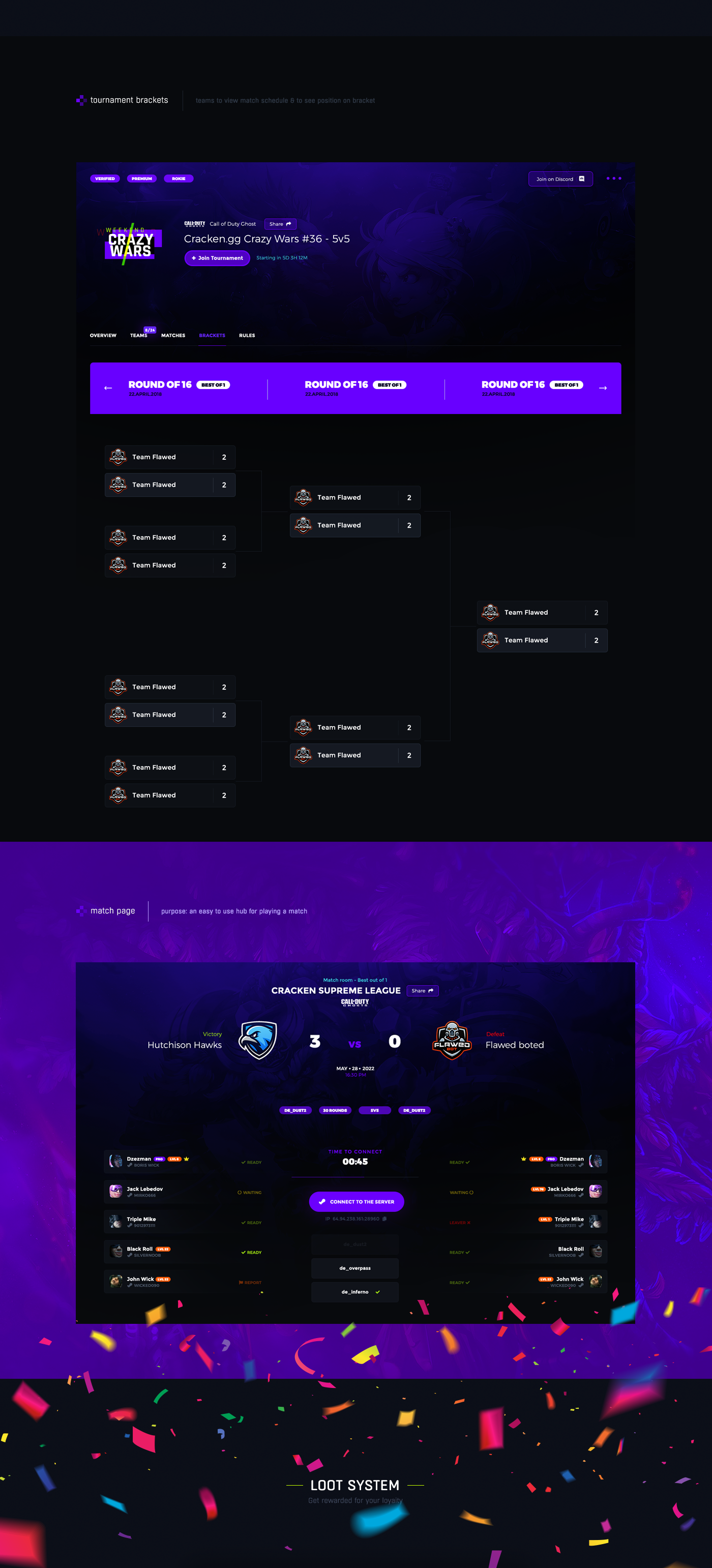 esports Gaming dashboard Matchmaking competitive ragebite tournaments leagues chest UI
