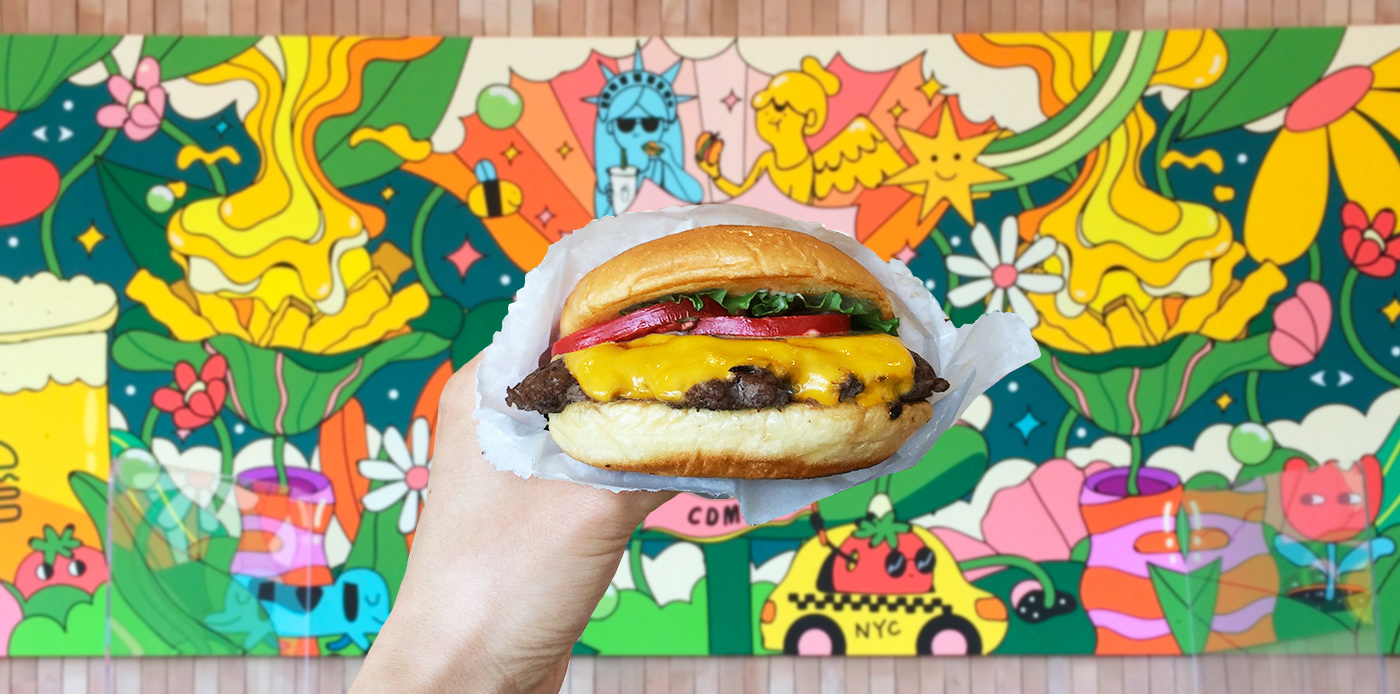 burger cartoon Flowers food branding ILLUSTRATION  mexico restaurant Shake Shack Hamburguesa Fast food
