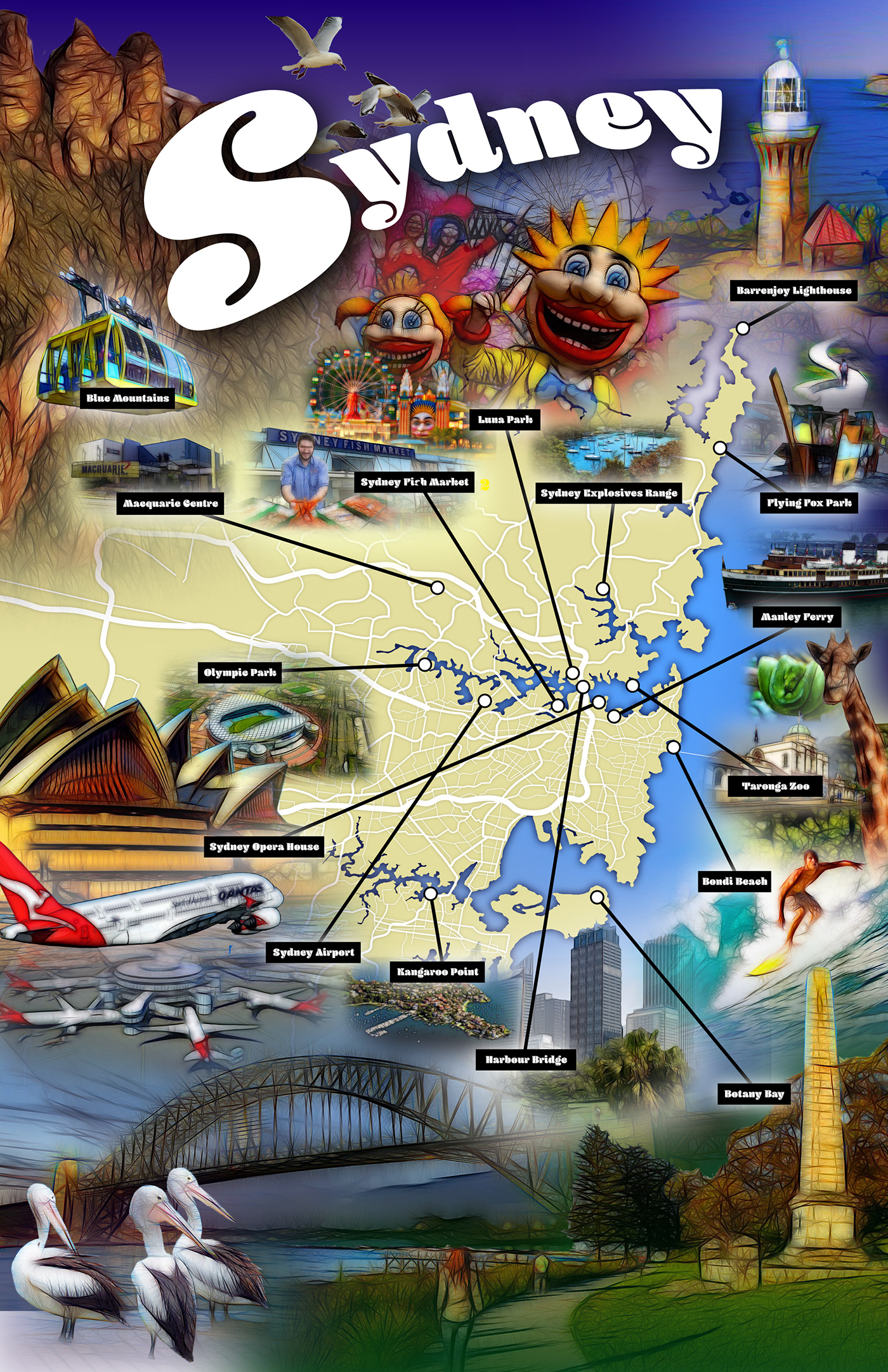 sydney Australia eric olason cartography tourism.illustrated map