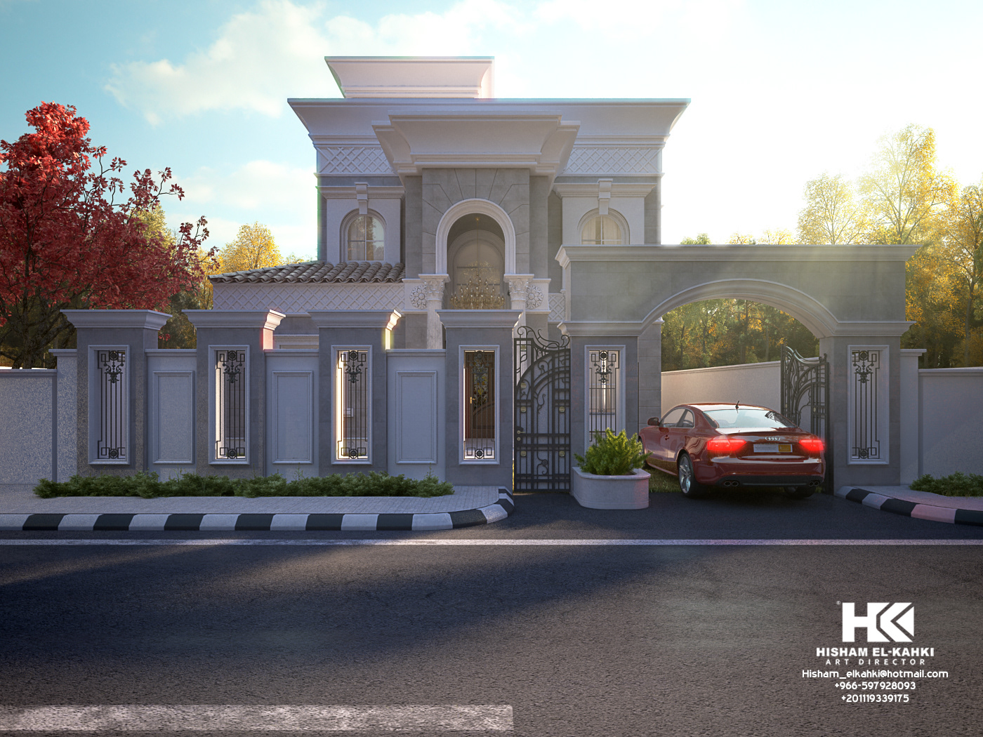 Classic Villa exterior architecture graphic home Saudi Landscape