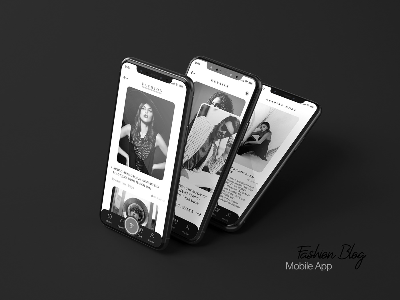 Mobile app Fashion  Mockup black and white Photography  Nature beauty simple clean modern