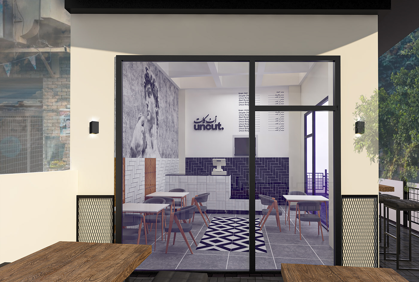 3ds max architecture ciling Fast food interior design  minimal modern restaurant uncut vray