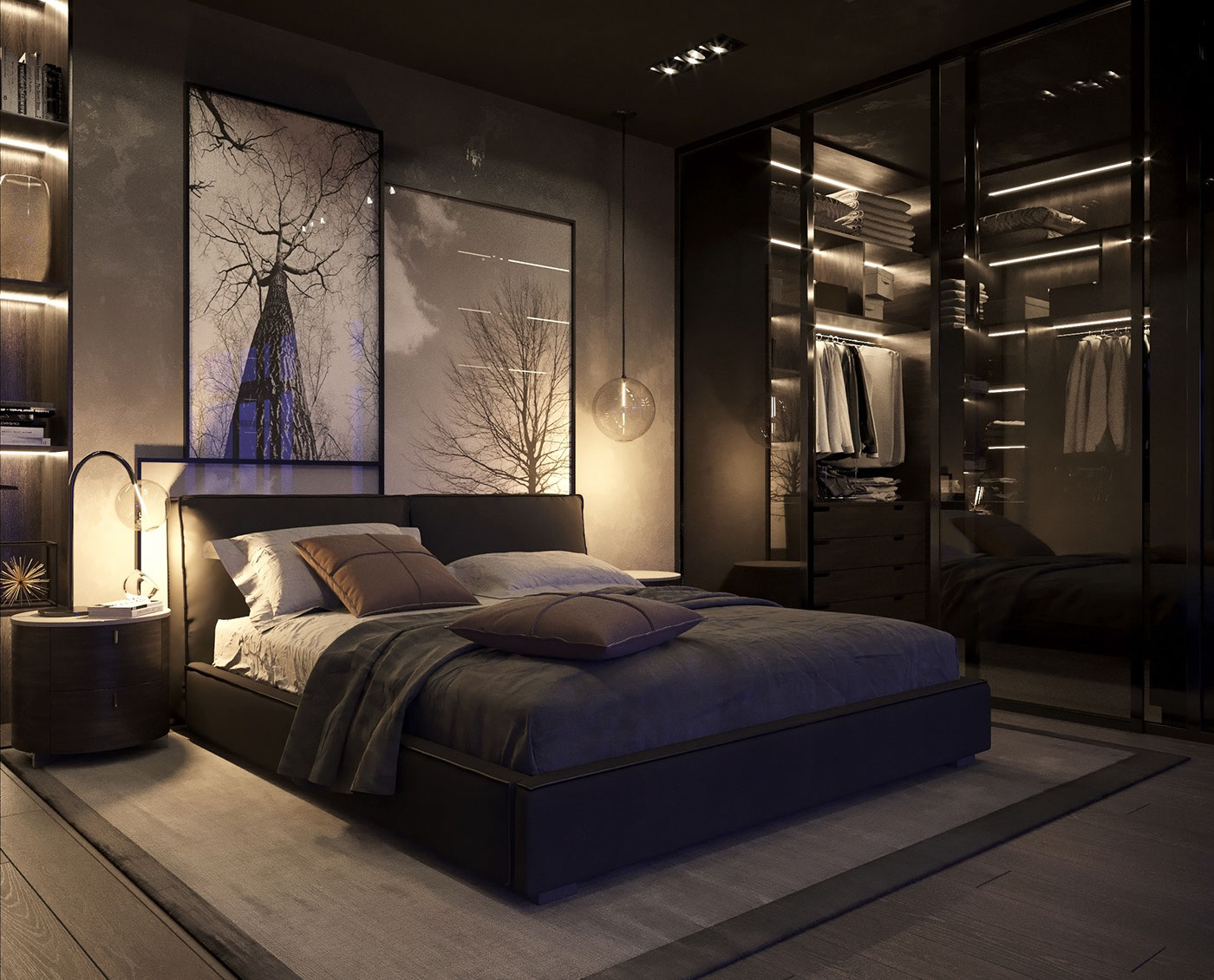 design LOFT bedroom Day night Interior visualization 3dsmax coronarenderer