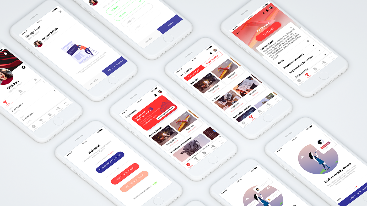 Event app ios android Events workshops interaction Onboarding schedule wireframe