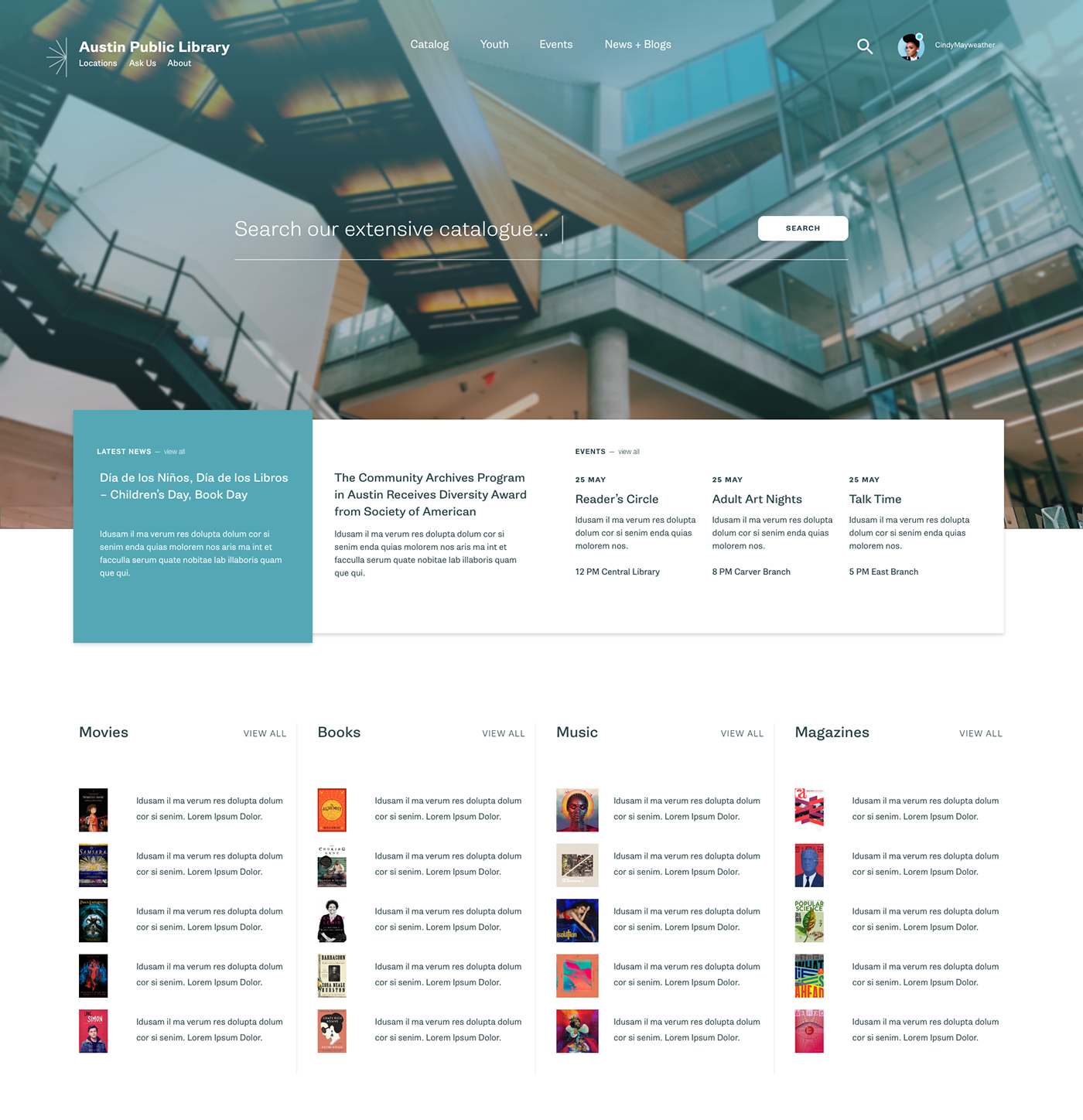 Web Design  ux/ui redesign concept library