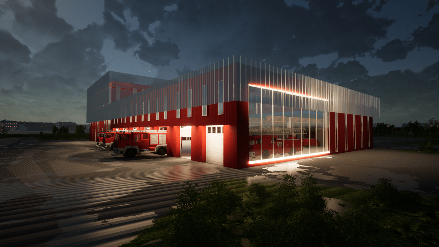 architecture exterior visualization 3D archviz building Render firestation