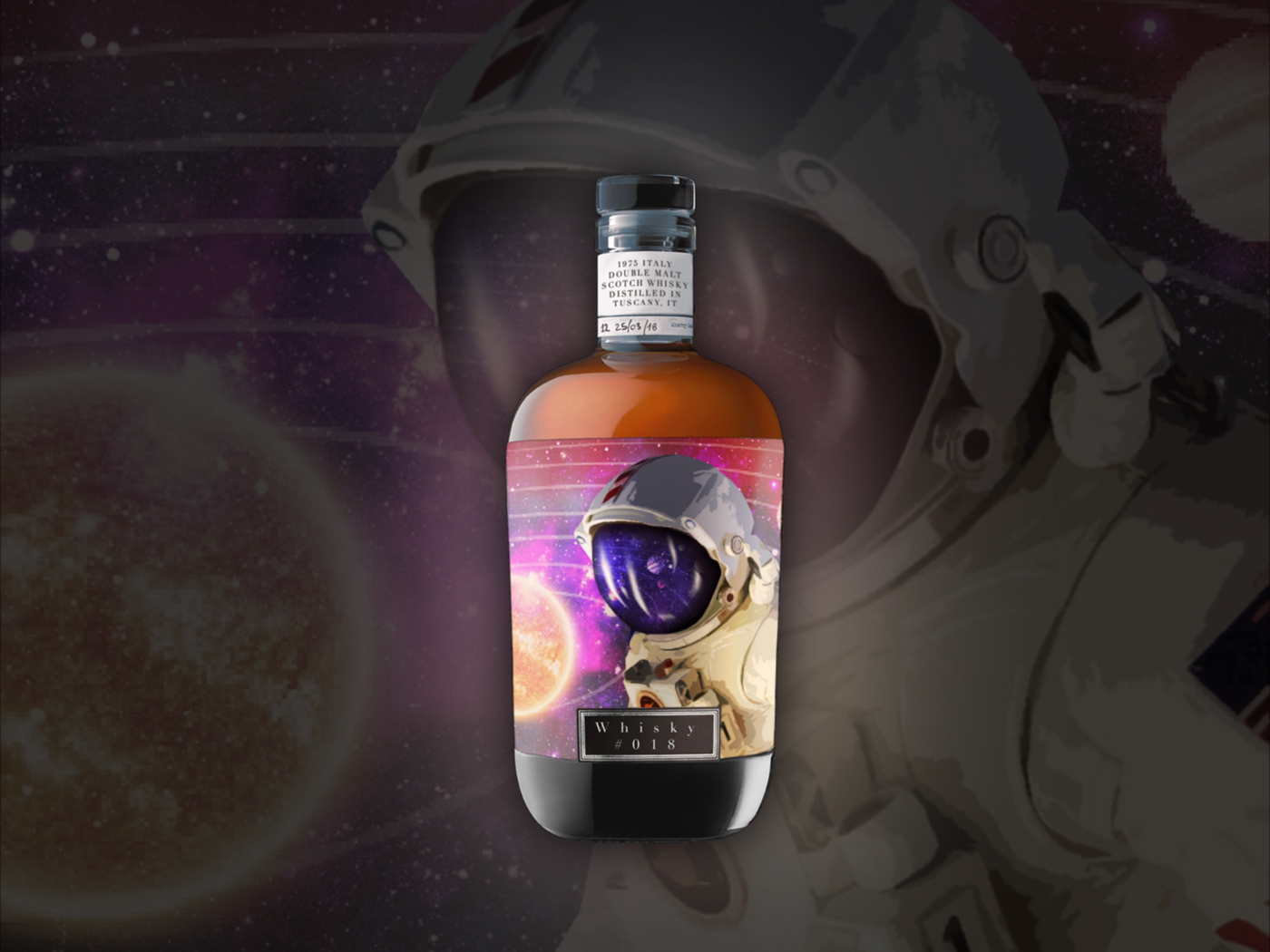 bottle ILLUSTRATION  graphic bottiglia Whisky astronaut astronauta Space 