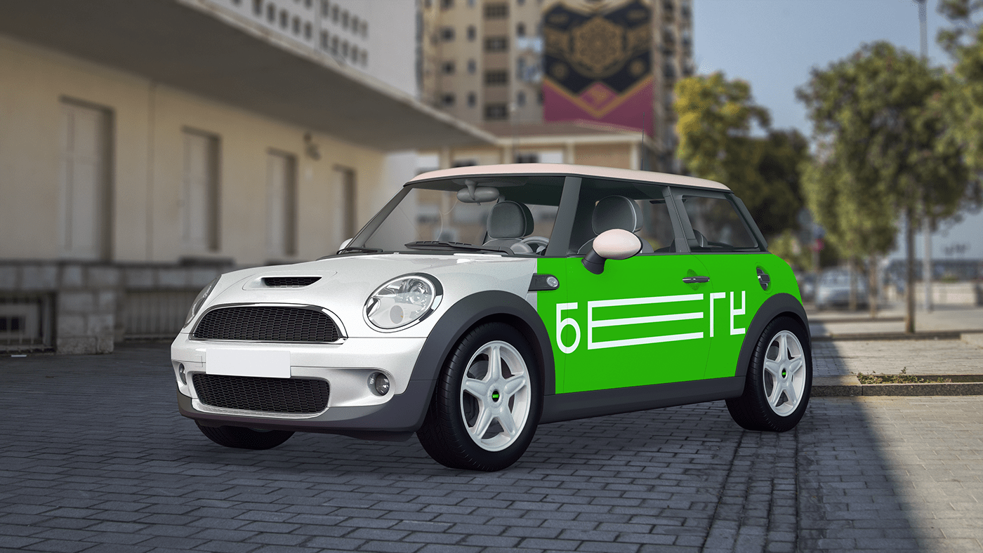 айдентика доставка  зеленый логотип машина такси