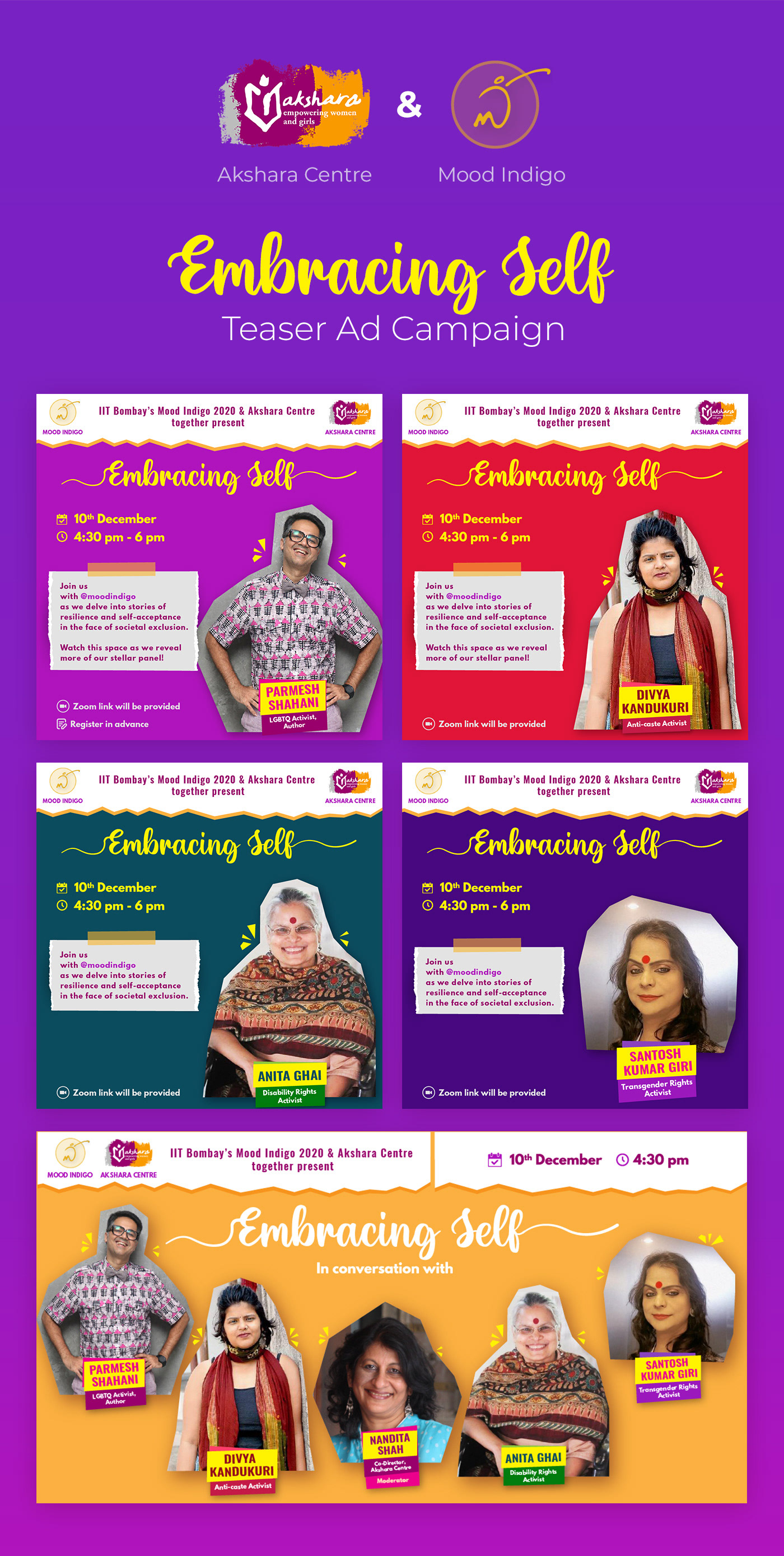 Teaser ad campaign posts for Women's NGO and Youth Festival.