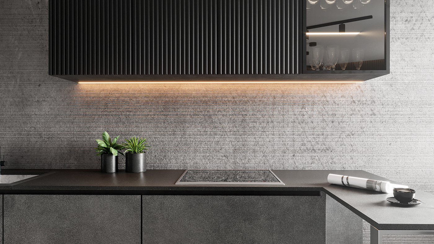blackroom design Interior kitchen livingroom soft zone