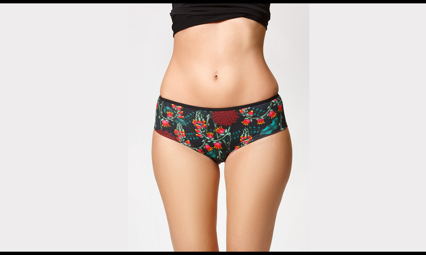 sexy elegant sofisticated pattern underwear pants girl black Flowers cactus