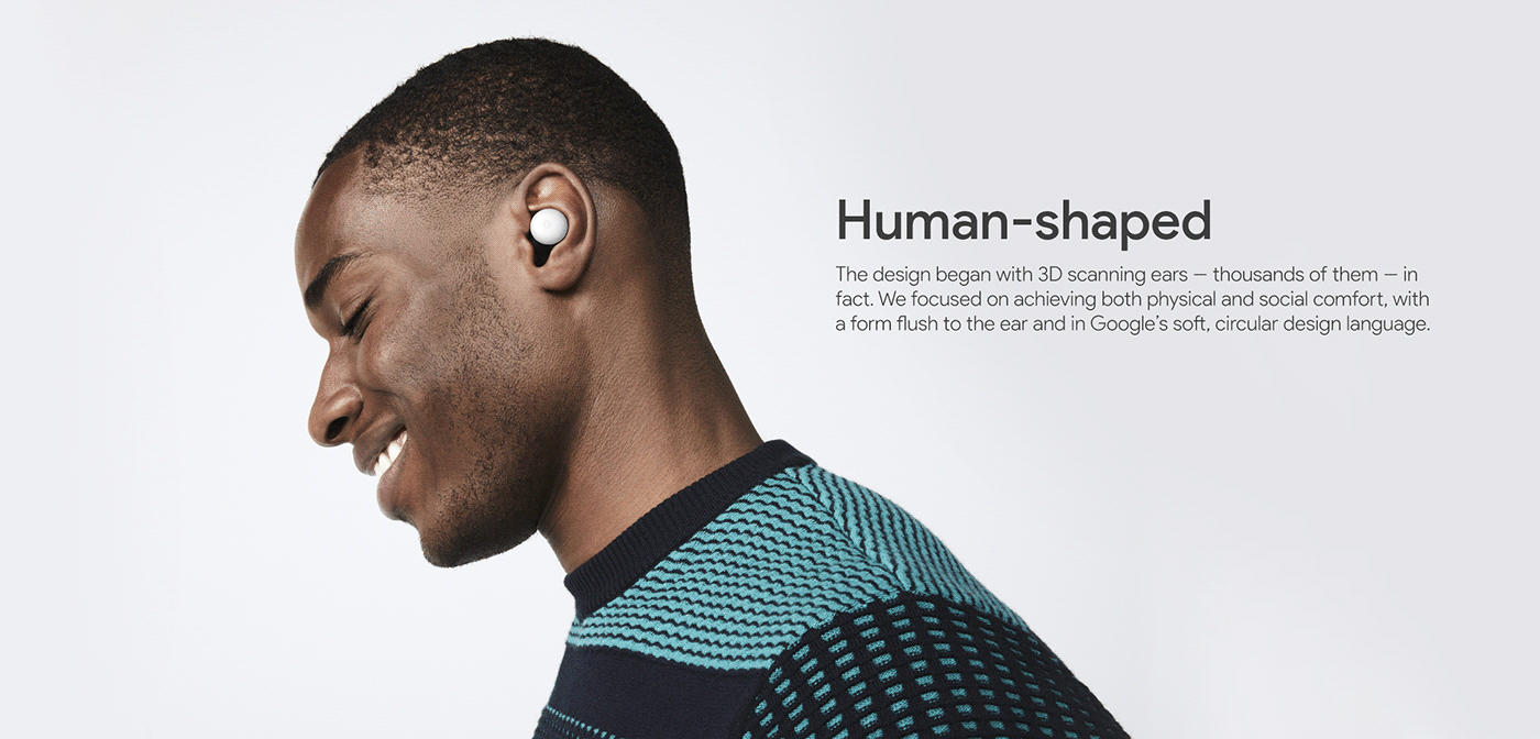 audio design hearables wireless earbuds google Audio Earbuds industrial design  product design 