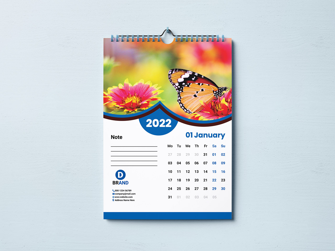 2022 Wall Calendar Design Template. 