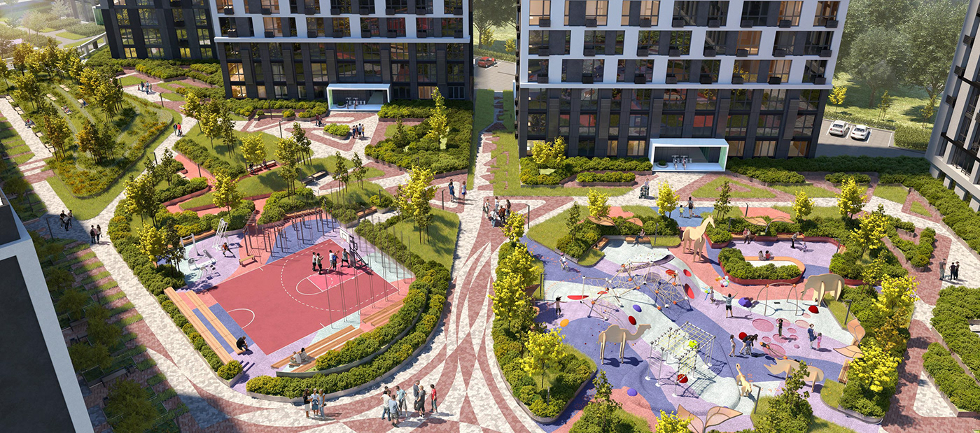 slavutych residential complex Multifunctional Complex Mixed-Use Landscape human Urban simple visualization archimatika