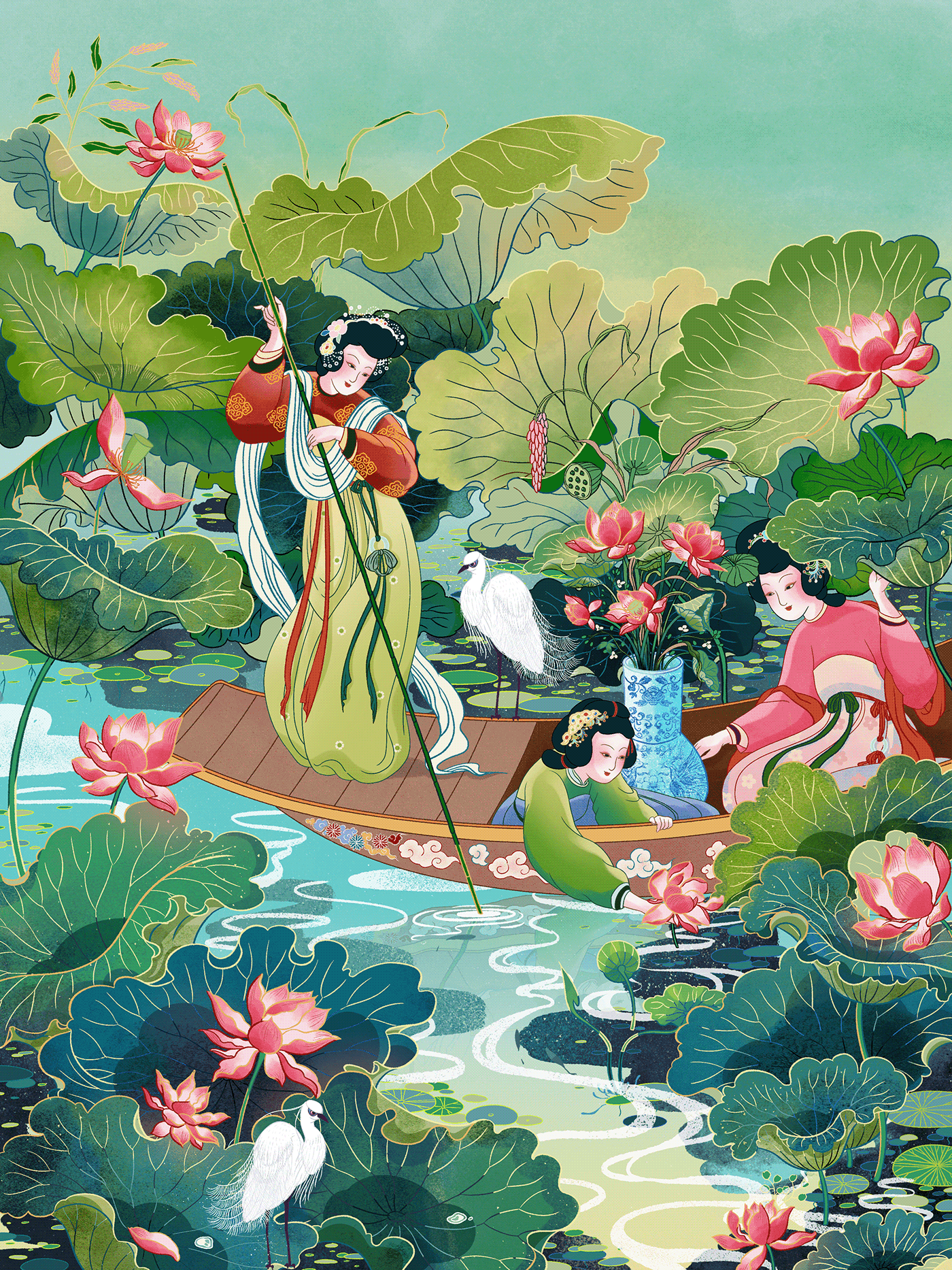 bird china chinese Food  ILLUSTRATION  Illustrator Lotus Packaging summer woman