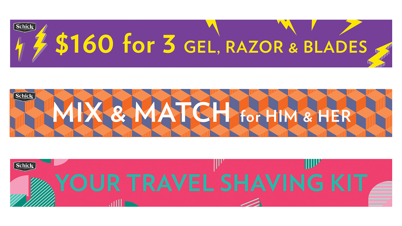 #schick #shaving #kit   #couple #Lovers #Travel #for him #for her #packaging #razor #gel #blades #geometric #playful #Branding