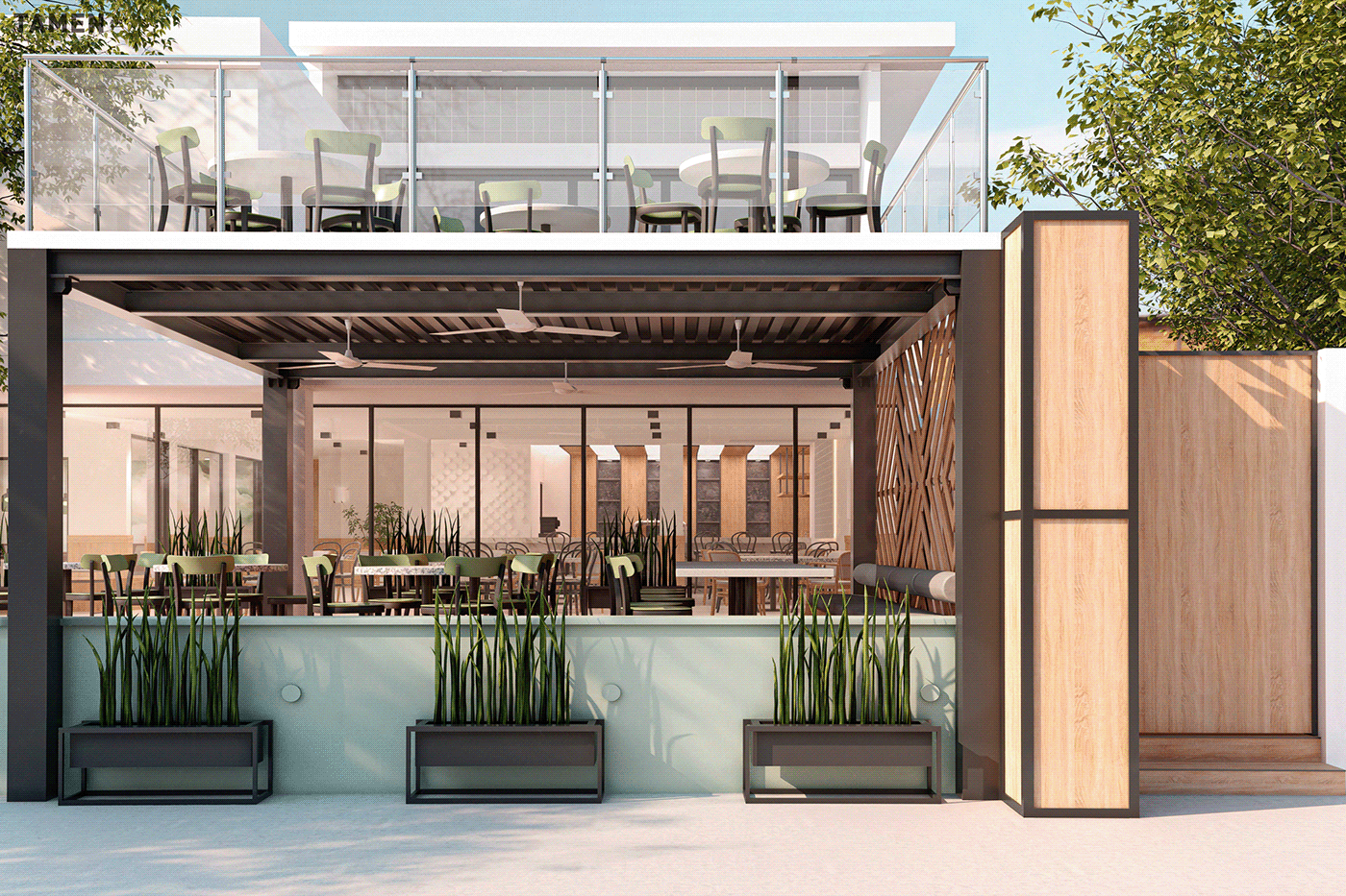 architecture Interior interior design  minimal modern organic Render restaurant design simple visualization