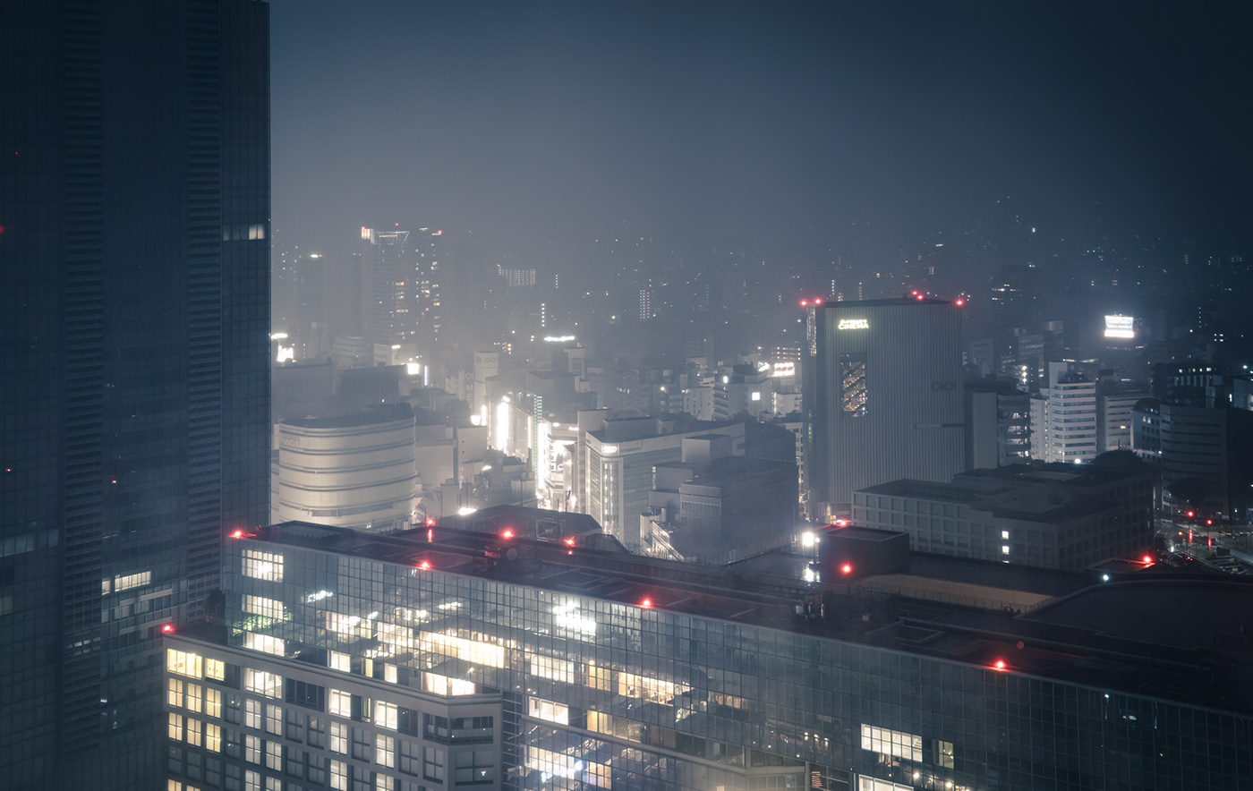 city night skyscraper Cyberpunk fog volume light dark cold Landscape Photography 