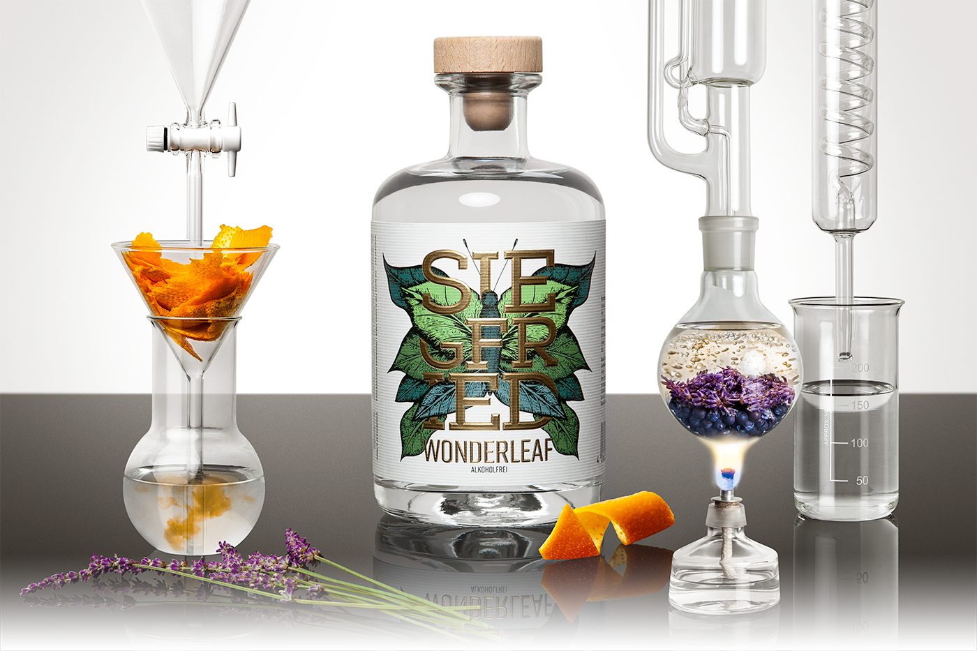 Advertising  brochure identity compositing still life alcohol gin bottle Bonn product