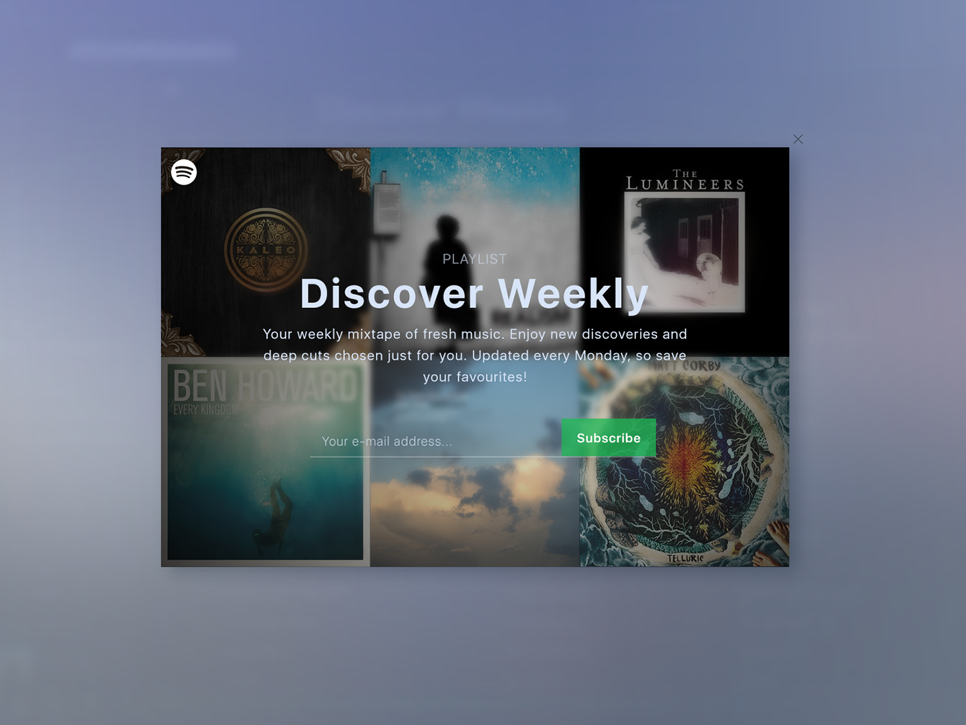 subscribe spotify Popup Overlay UI Web