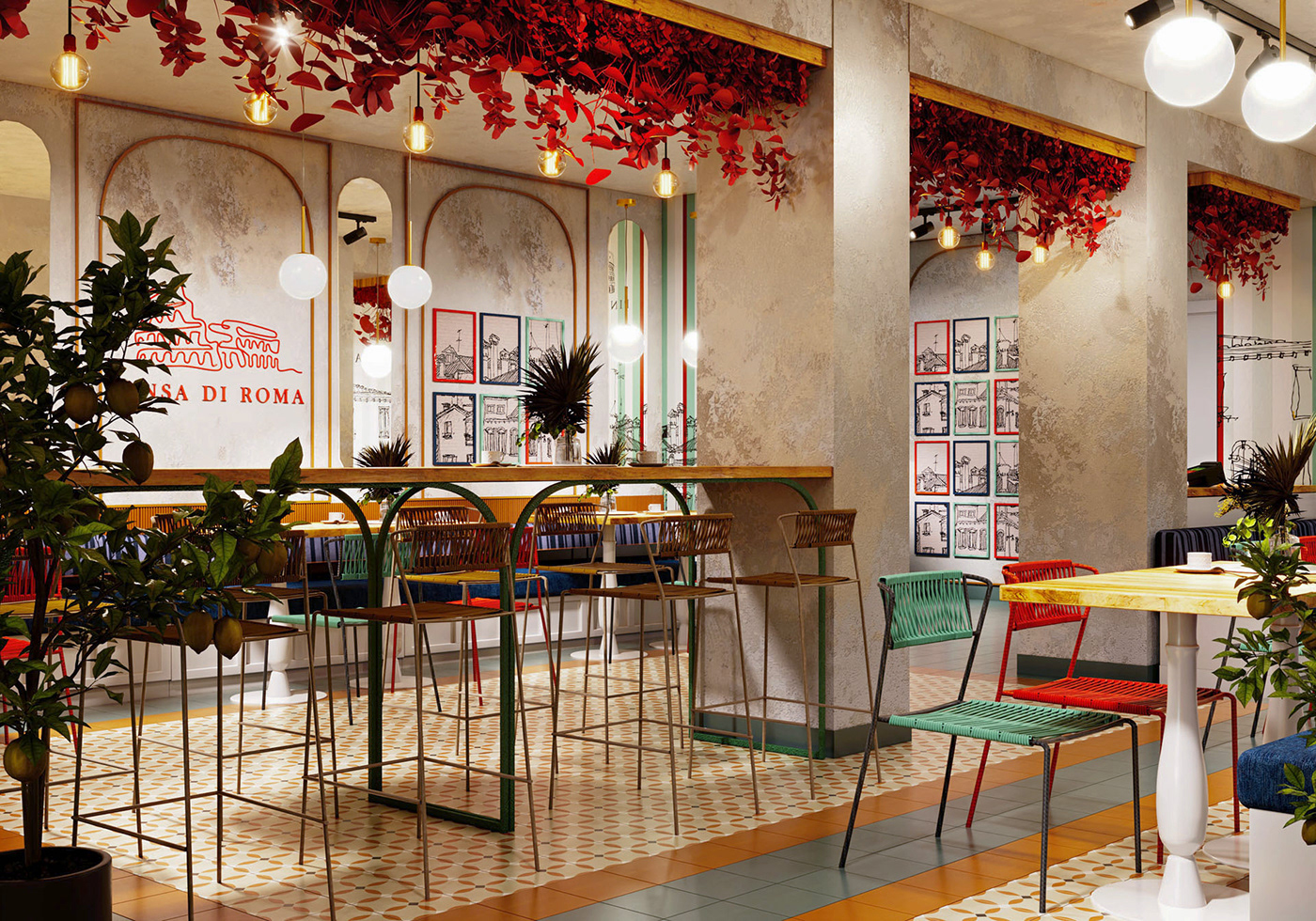 restaurantdesign Pizza restaurant benidorm corona render  interior design  3ds max PINSA