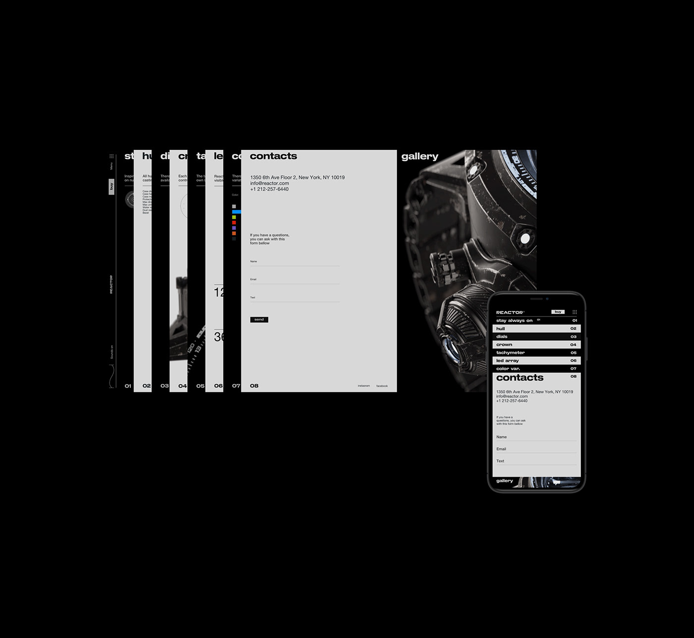 watch site 3D UI ux Interface promo fullscreen minimal grid
