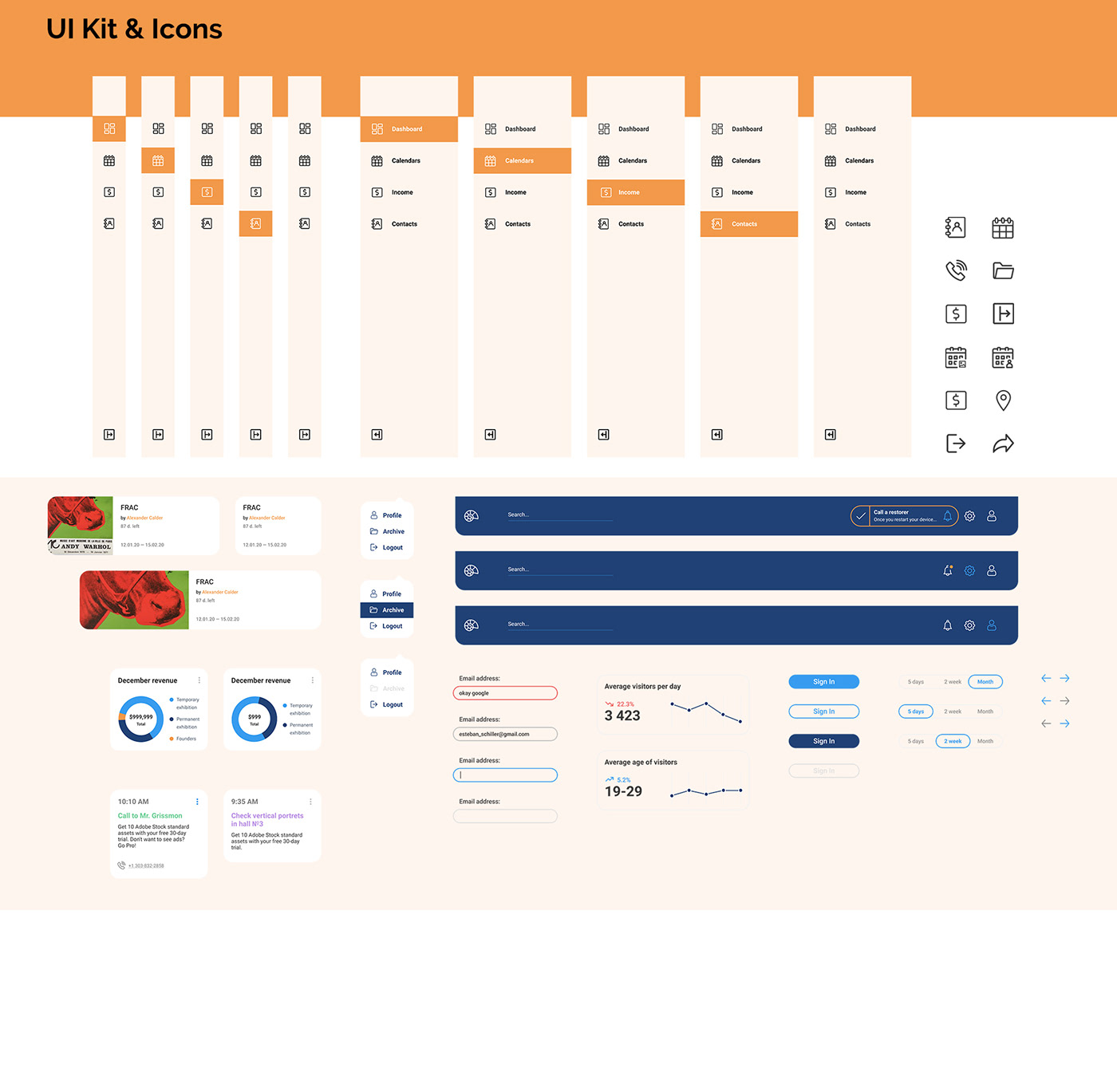 clean CRM dashboard gallery museum UI ui-kit user flow ux wireframes