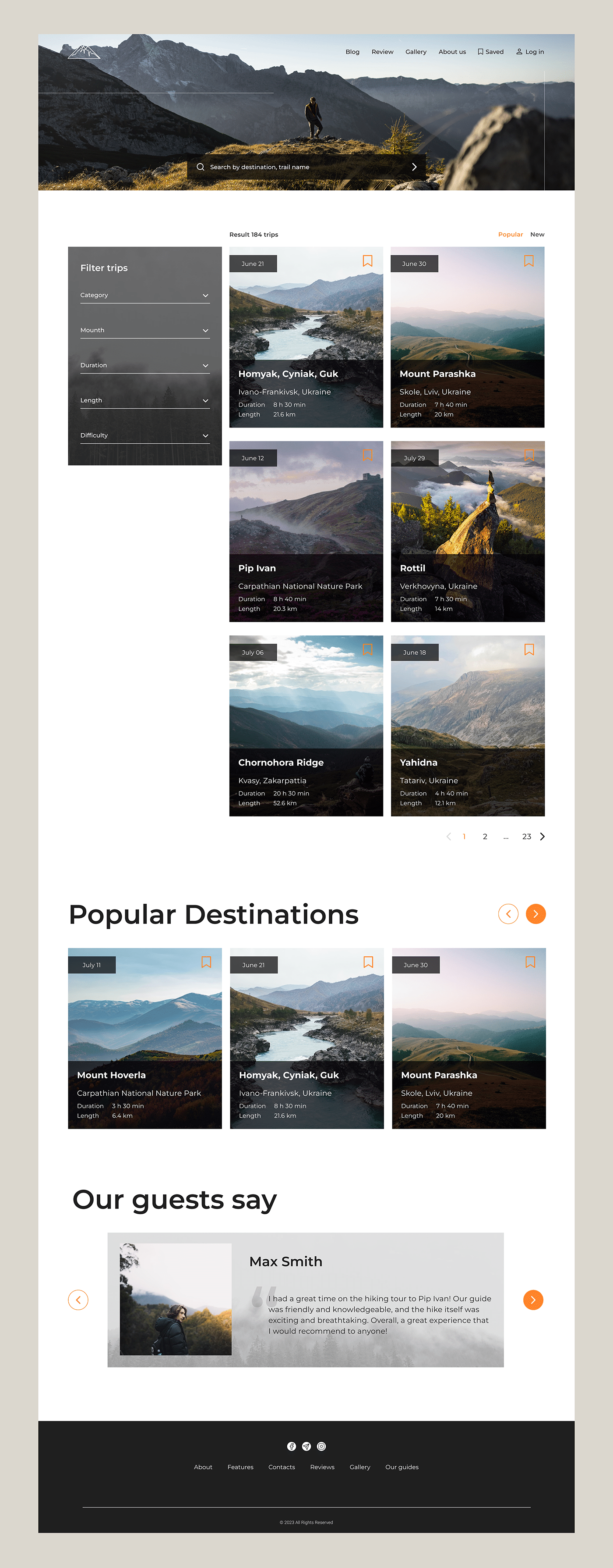 design hiking landing page mountains tourism Travel ui design UI/UX Website Design