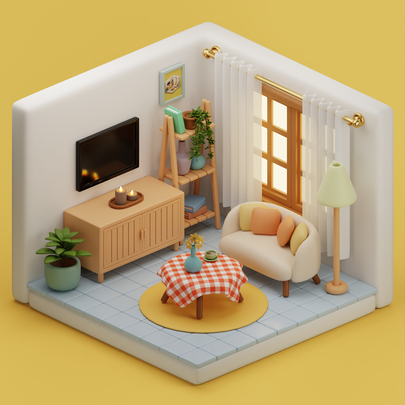 blender blender3d lowpoly living room Isometric room Game Art