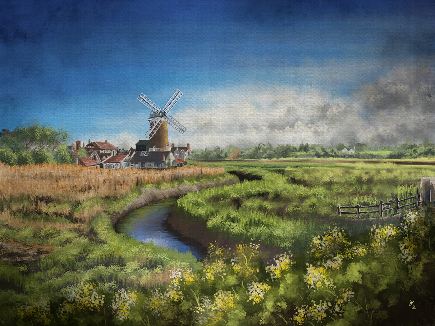 art digital illustration digital painting england Landscape mill norfolk painting   Procreate windmill