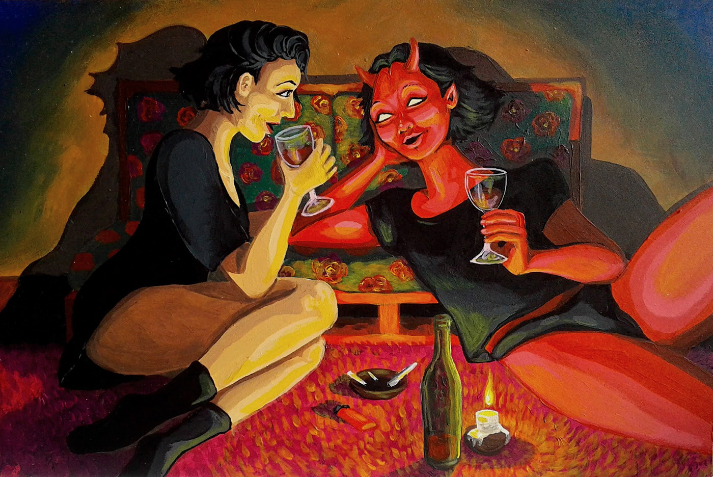 acrylic alone dark devil Love paint quarentine red soalone wine