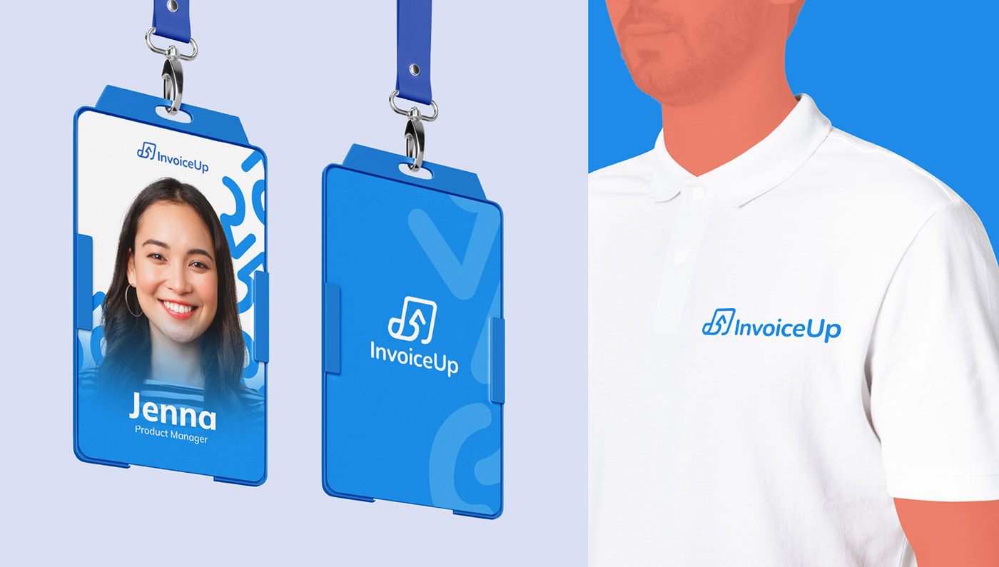logo implementation on name tag and shirt for invoice manager dashboard design branding
