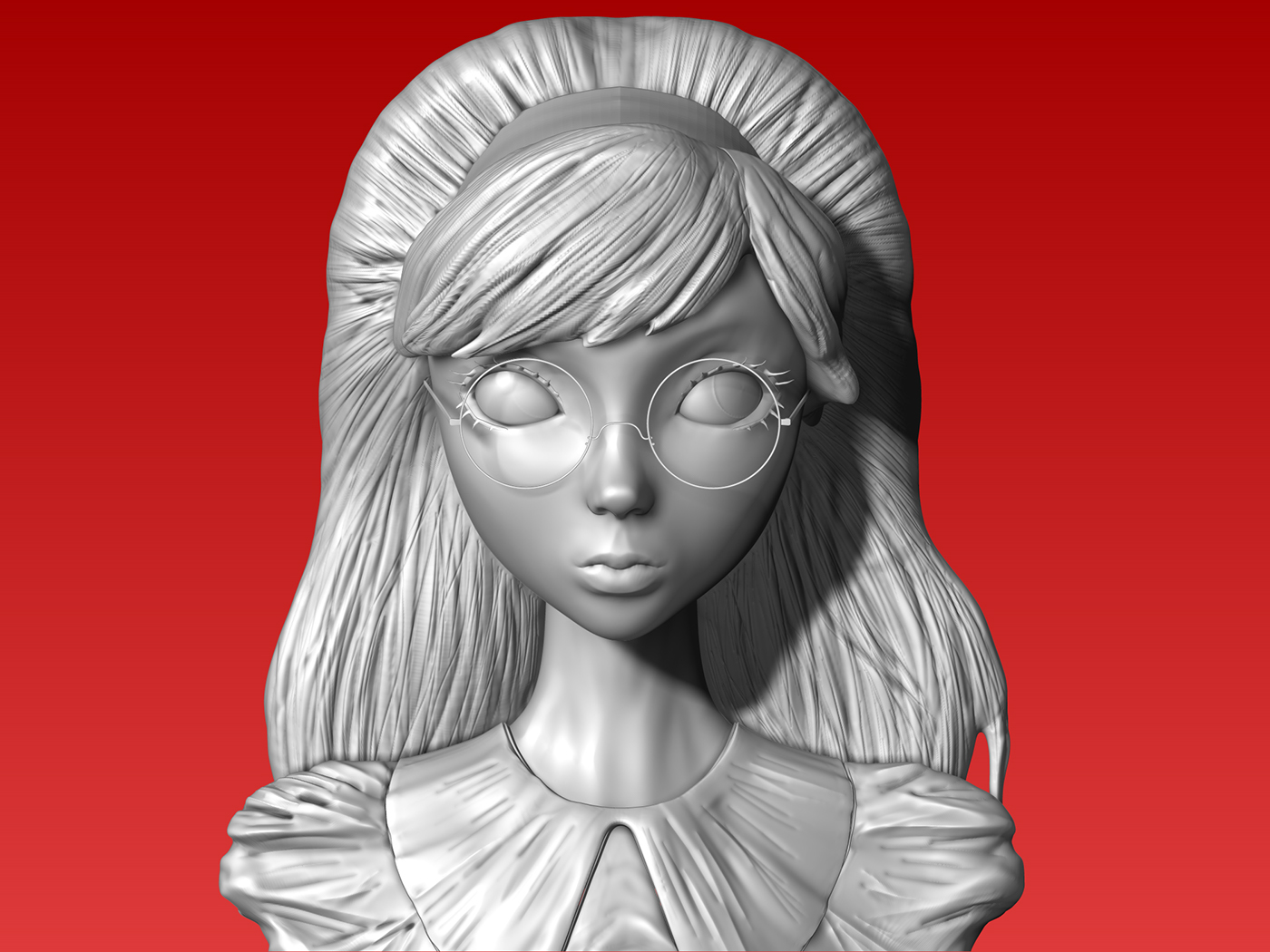 ilya kuvshinov art concept 3D model Sculpt Practice Zbrush pink glasses cartoon girl holy