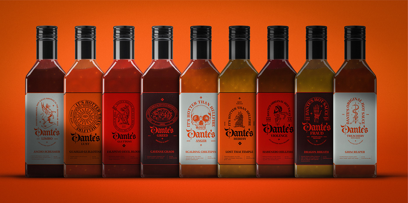 bottle bottle design branding  dantes Food  food branding hot sauce Hot Sauce Branding Packaging sauce