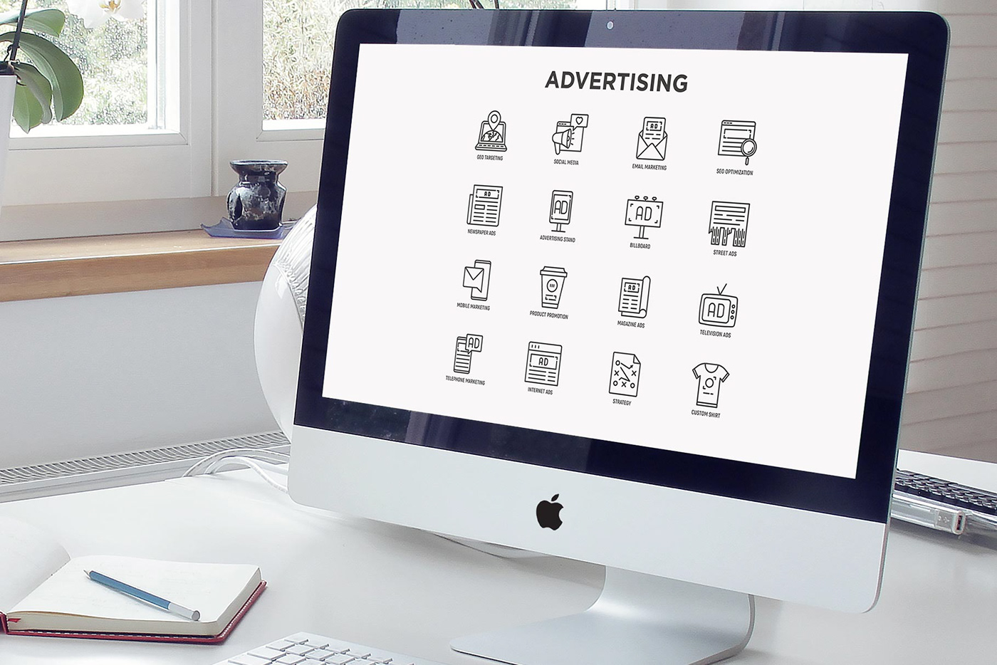 Advertising  Icon marketing   set vector media ILLUSTRATION  advertisement Internet news