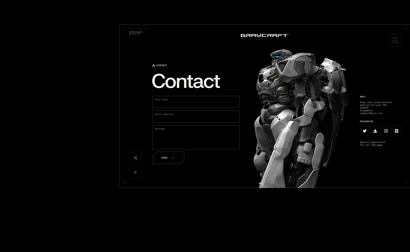 Interface of the contact page