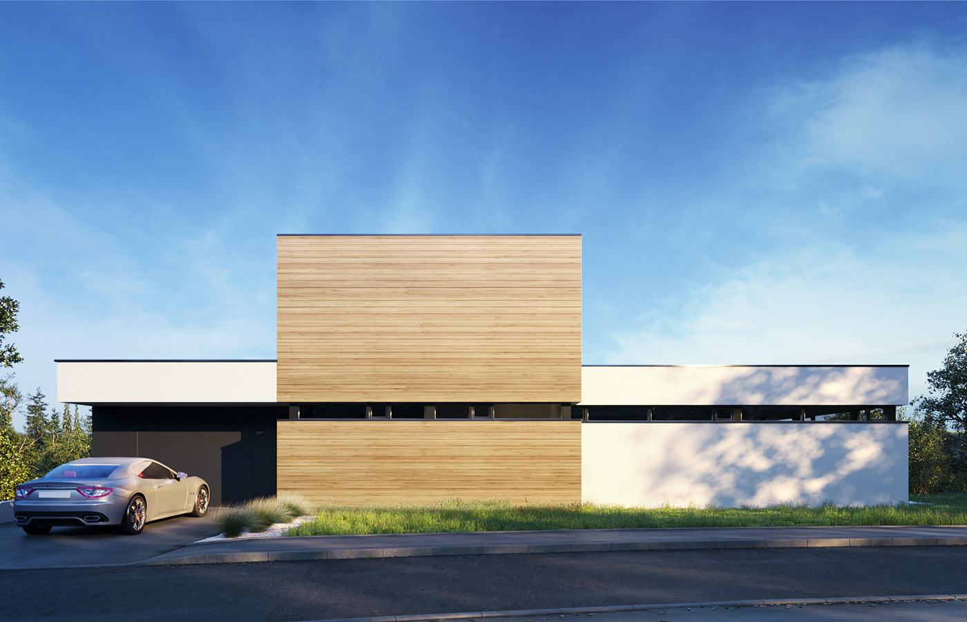 Render architecture house modern view minimalist visualisation graphic exterior photorealistic