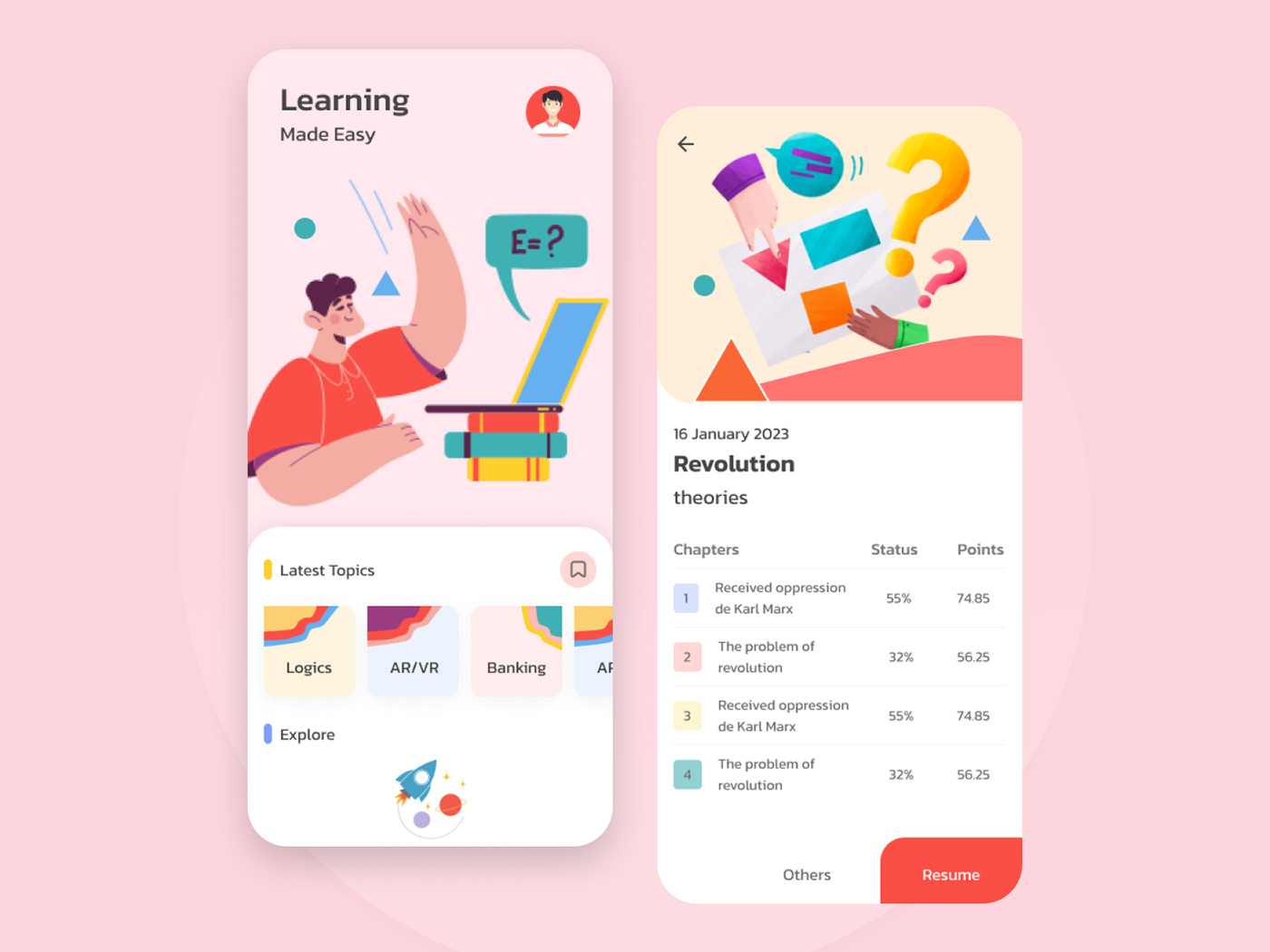 3D Android App animations e-learning Figma illustrations learning lerning app Mobile app UI/UX