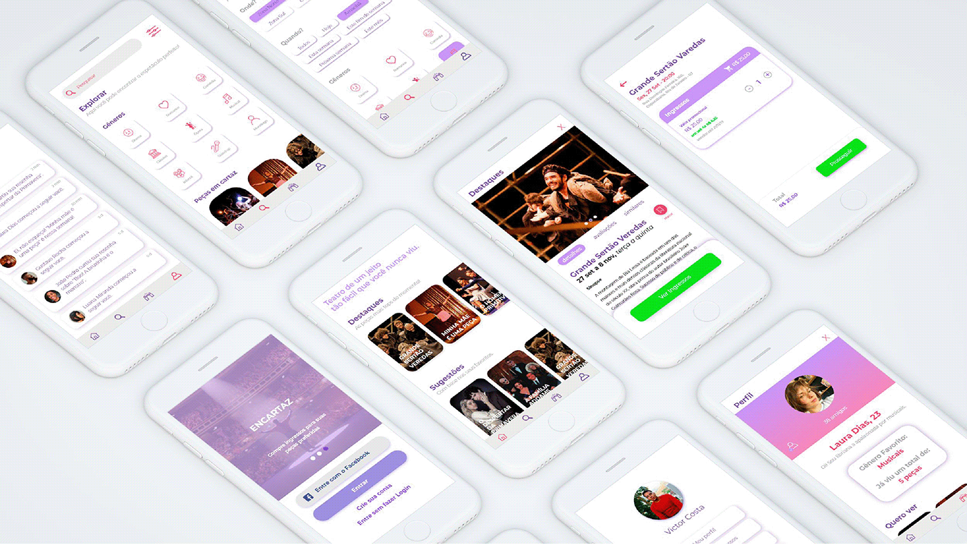 app aplicativo teatro Mockup design ux UI interação prototipo prototype